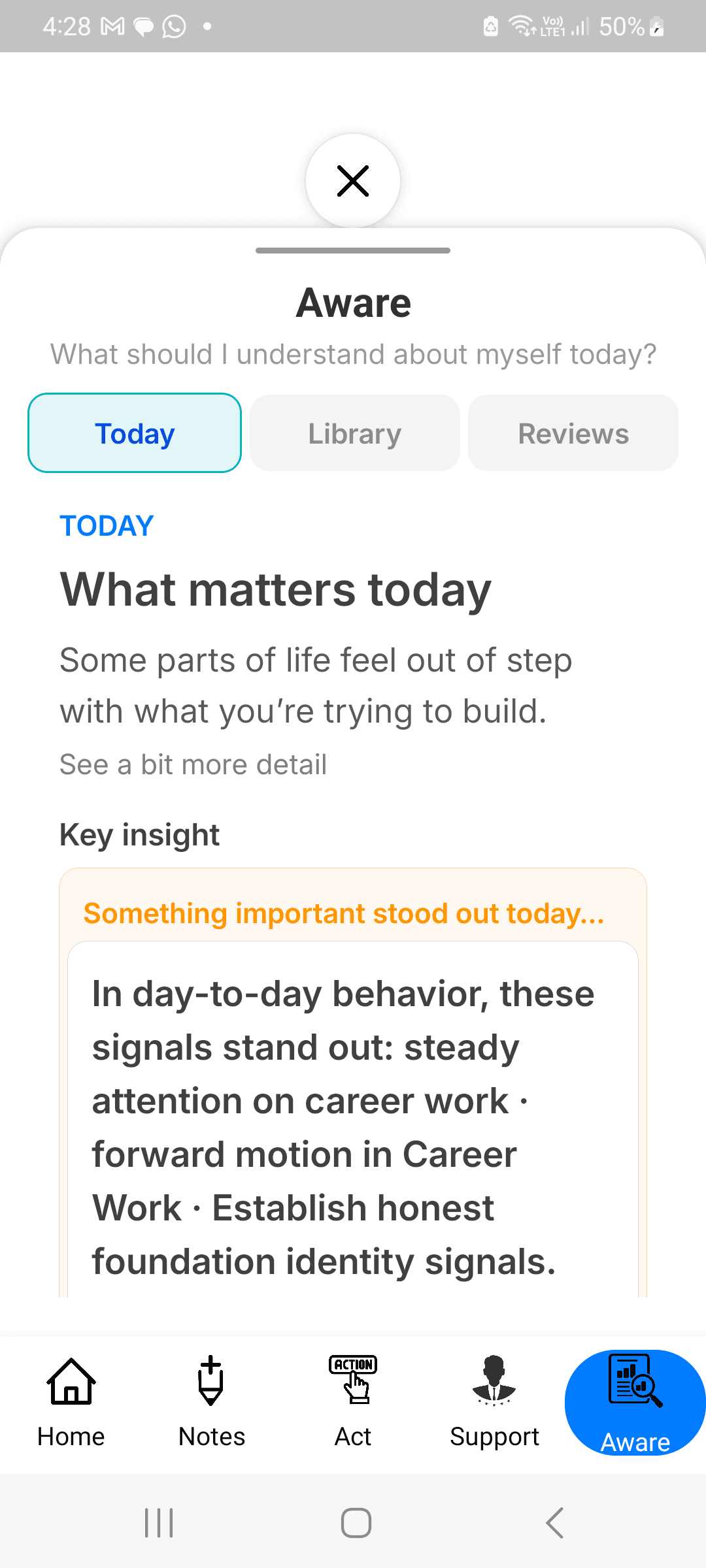Aware daily insight screen in the Live Aware app